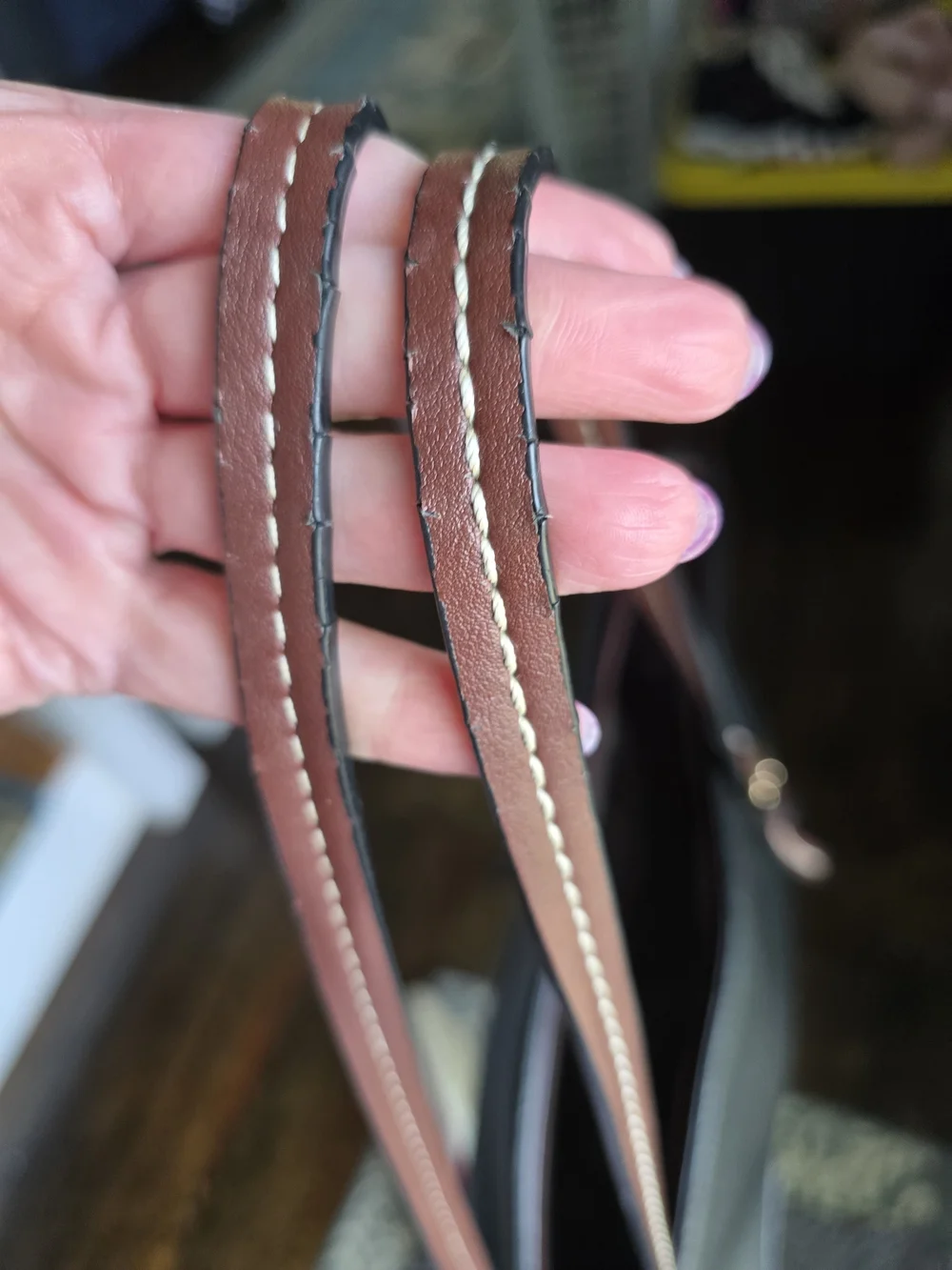 Classic Black Pebbled Tote with Brown Straps